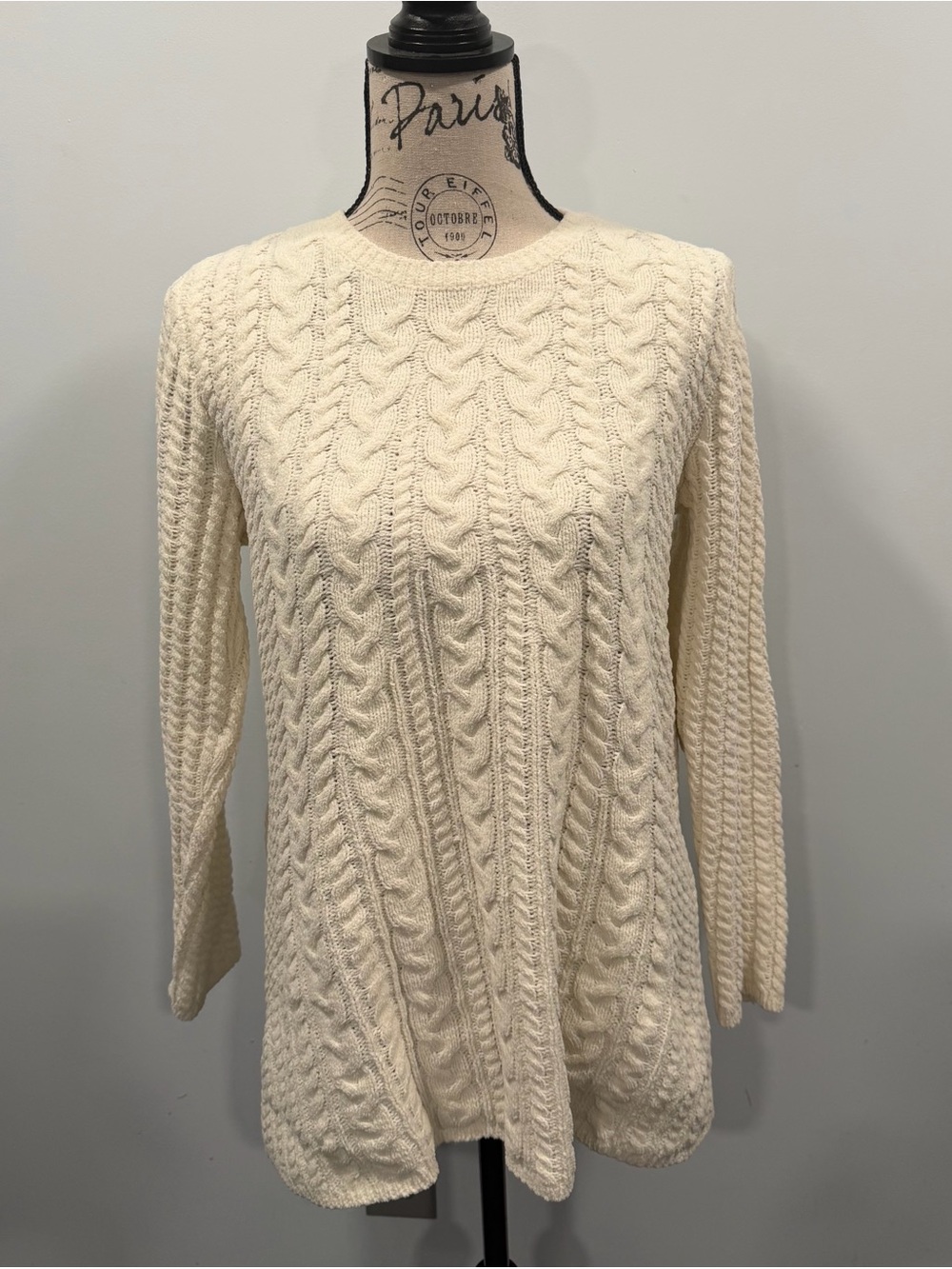 J. Jill Cream Cable-Knit Crewneck Sweater